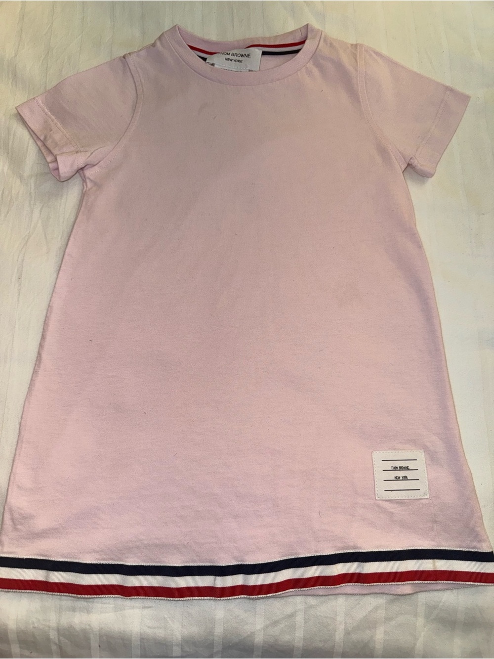 Thom Browne Kids Light Pink Short-Sleeve Crewneck Top with Stripe Hem